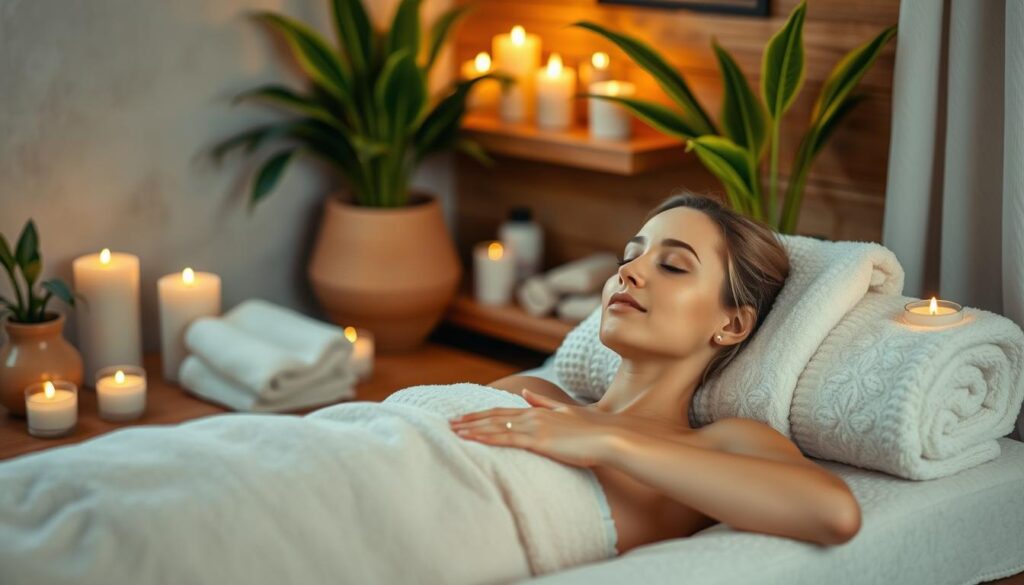 Imagem de uma mulher relaxando em um spa em casa