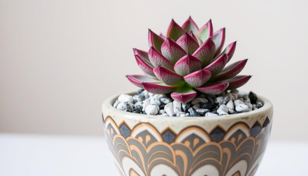 Imagem de uma suculenta em um vaso decorativo